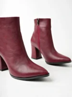 Marshetta Shoes Legend Model Bordo Sivri Burun Kalın Topuklu Yandan Fermuarlı Kadın Bot