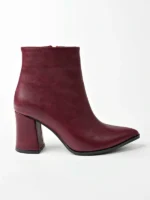 Marshetta Shoes Legend Model Bordo Sivri Burun Kalın Topuklu Yandan Fermuarlı Kadın Bot