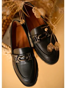 Marshetta Shoes Lucca Siyah Tokalı Kadın Loafer Ayakkabı