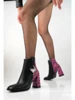 Marshetta Shoes Milano Siyah – Pembe Kadın Topuklu Bot