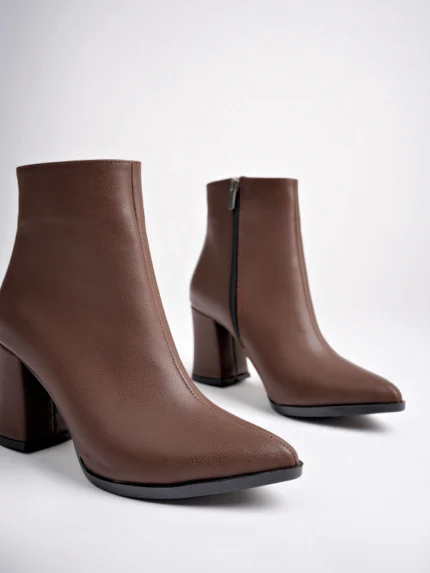 Marshetta Shoes Legend Kahverengi Sivri Burun Kalın Topuklu Yandan Fermuarlı Kadın Bot