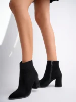 Marshetta Shoes Legend Model Siyah Süet Sivri Burun Kalın Topuklu Yandan Fermuarlı Kadın Bot