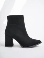 Marshetta Shoes Legend Model Siyah Süet Sivri Burun Kalın Topuklu Yandan Fermuarlı Kadın Bot