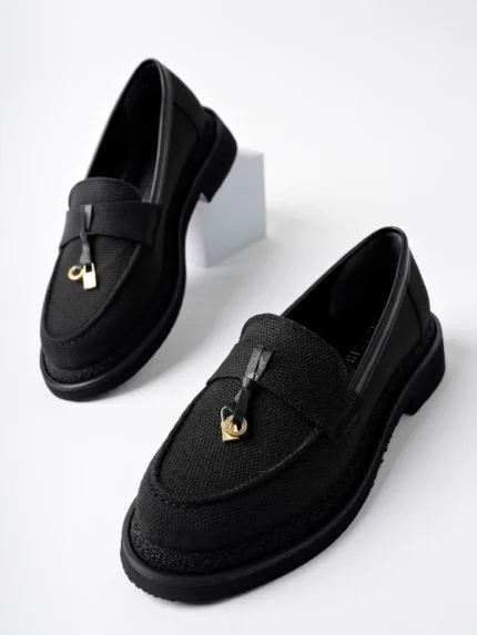 Marshetta Shoes Loressa Model Siyah Keten Kadın Loafer Günlük Ayakkabı