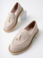 Marshetta Shoes Loressa Model Bej Keten Kadın Loafer Günlük Ayakkabı