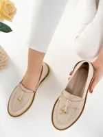 Marshetta Shoes Loressa Model Bej Keten Kadın Loafer Günlük Ayakkabı