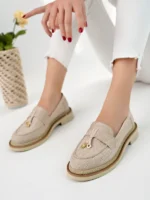 Marshetta Shoes Loressa Model Bej Keten Kadın Loafer Günlük Ayakkabı