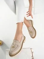 Marshetta Shoes Loressa Model Bej Keten Kadın Loafer Günlük Ayakkabı