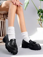 Class Model Siyah Cilt Püsküllü Kadın Loafer Ayakkabı