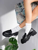 Class Model Siyah Cilt Püsküllü Kadın Loafer Ayakkabı