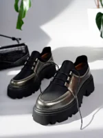 Marshetta Shoes Flex Model Scuba Dalgıç Kumaş Detaylı Platin Gümüş Kırışık Rugan Bağcıklı Kadın Loafer Ayakkabı