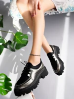 Marshetta Shoes Flex Model Scuba Dalgıç Kumaş Detaylı Platin Gümüş Kırışık Rugan Bağcıklı Kadın Loafer Ayakkabı