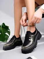 Marshetta Shoes Flex Model Scuba Dalgıç Kumaş Detaylı Platin Gümüş Kırışık Rugan Bağcıklı Kadın Loafer Ayakkabı