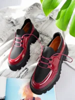 Marshetta Shoes Flex Model Scuba Dalgıç Kumaş Detaylı Bordo Kırışık Rugan Bağcıklı Kadın Loafer Ayakkabı