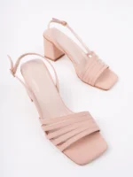 Marshetta Shoes Flora Model Bej Kalın Kare Topuklu Kadın Günlük Açık Ayakkabı
