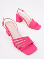 Marshetta Shoes Flora Model Pembe Kalın Kare Topuklu Kadın Günlük Açık Ayakkabı
