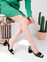 Marshetta Shoes Flora Model Siyah Kalın Kare Topuklu Kadın Günlük Açık Ayakkabı