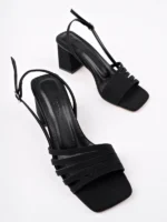 Marshetta Shoes Flora Model Siyah Kalın Kare Topuklu Kadın Günlük Açık Ayakkabı