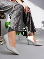 Marshetta Shoes Starlight Model Kadın Gümüş Parlak Abiye Sivri Burun Stiletto Topuklu Ayakkabı