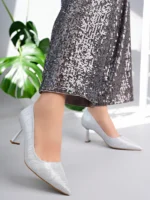 Marshetta Shoes Starlight Model Kadın Gümüş Parlak Abiye Sivri Burun Stiletto Topuklu Ayakkabı