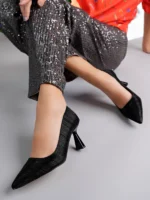 Marshetta Shoes Starlight Model Kadın Siyah Parlak Abiye Sivri Burun Stiletto Topuklu Ayakkabı