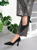Marshetta Shoes Starlight Model Kadın Siyah Parlak Abiye Sivri Burun Stiletto Topuklu Ayakkabı