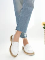 Marshetta Shoes Velora Model Beyaz Cilt Rugan Detaylı Kadın Loafer Günlük Ayakkabı Makosen