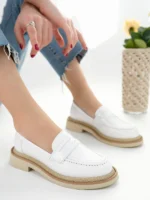 Marshetta Shoes Velora Model Beyaz Cilt Rugan Detaylı Kadın Loafer Günlük Ayakkabı Makosen