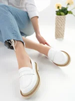 Marshetta Shoes Velora Model Beyaz Cilt Rugan Detaylı Kadın Loafer Günlük Ayakkabı Makosen