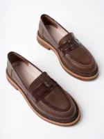 Marshetta Shoes Velora Model Kahverengi Cilt Rugan Detaylı Kadın Loafer Günlük Ayakkabı Makosen