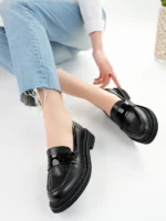 Marshetta Shoes Velora Model Siyah Cilt Rugan Detaylı Kadın Loafer Günlük Ayakkabı Makosen
